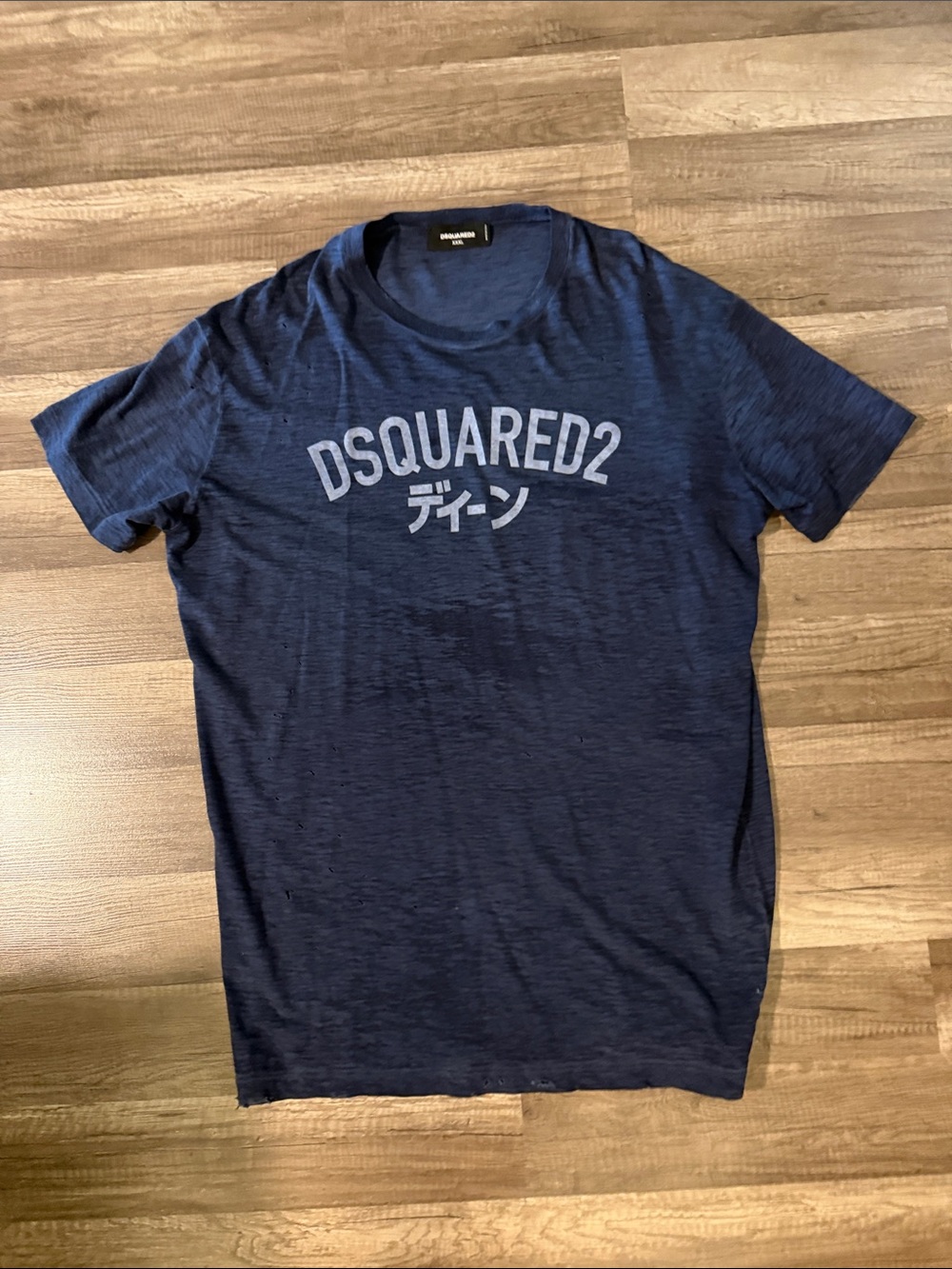 DSQUARED2 Navy Blue Logo Short Sleeve Distressed Tee